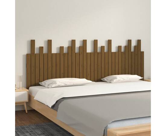 Tăblie de pat pentru perete, maro miere, 204x3x80 cm, lemn pin