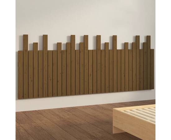 Tăblie de pat pentru perete, maro miere, 204x3x80 cm, lemn pin, 4 image