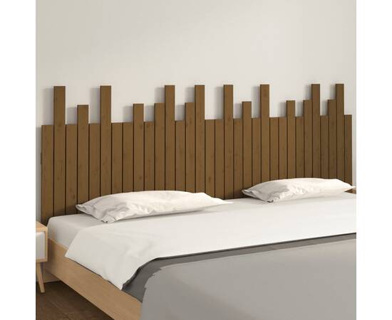 Tăblie de pat pentru perete, maro miere, 204x3x80 cm, lemn pin, 3 image