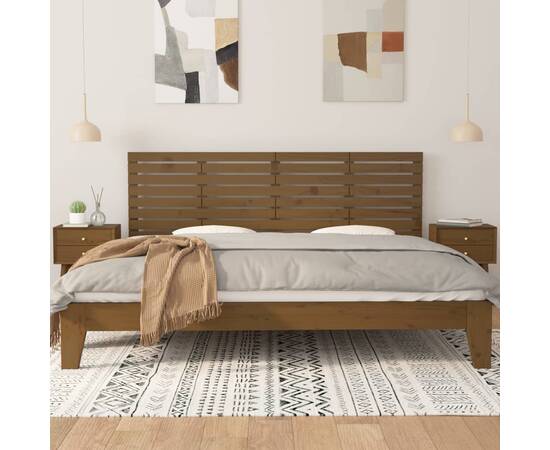 Tăblie de pat pentru perete, maro miere, 206x3x63 cm, lemn pin, 3 image