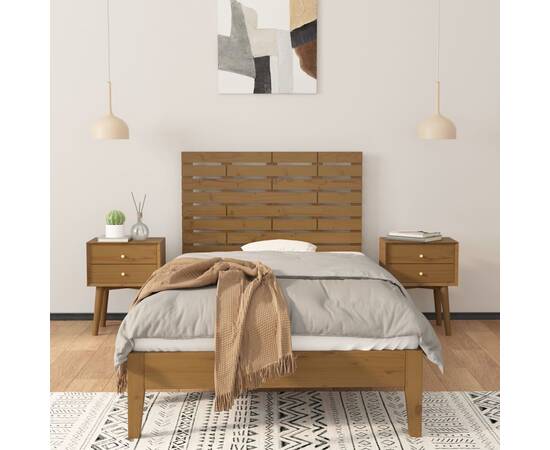 Tăblie de pat pentru perete, maro miere, 96x3x63 cm, lemn pin, 3 image