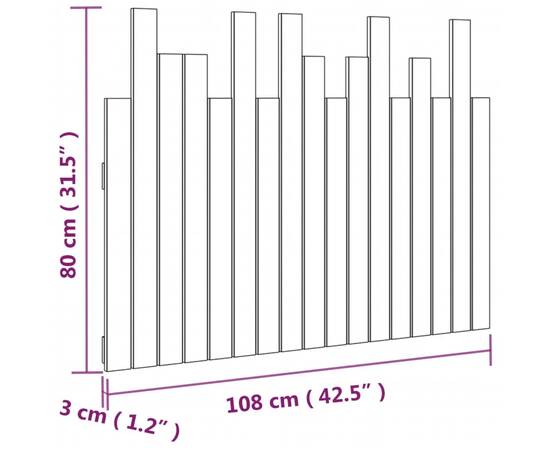 Tăblie de pat pentru perete, negru, 108x3x80 cm, lemn masiv pin, 8 image