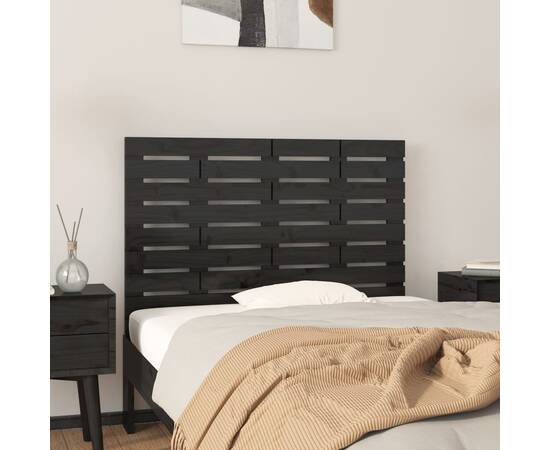 Tăblie de pat pentru perete, negru, 81x3x63 cm, lemn masiv pin