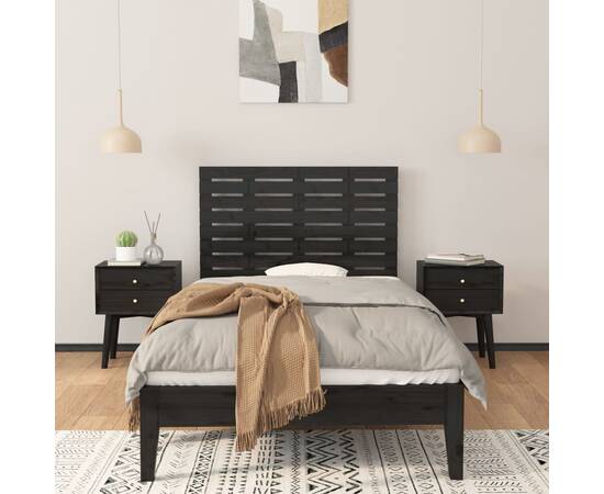 Tăblie de pat pentru perete, negru, 81x3x63 cm, lemn masiv pin, 3 image