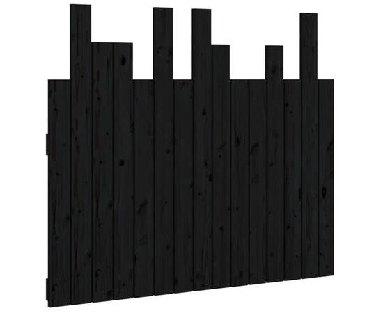 Tăblie de pat pentru perete, negru, 95,5x3x80 cm lemn masiv pin, 2 image