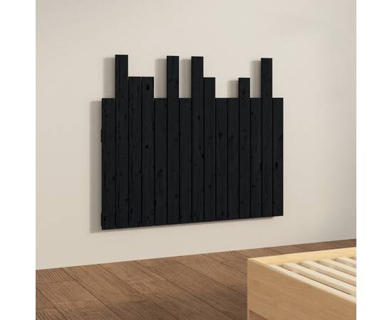 Tăblie de pat pentru perete, negru, 95,5x3x80 cm lemn masiv pin, 4 image