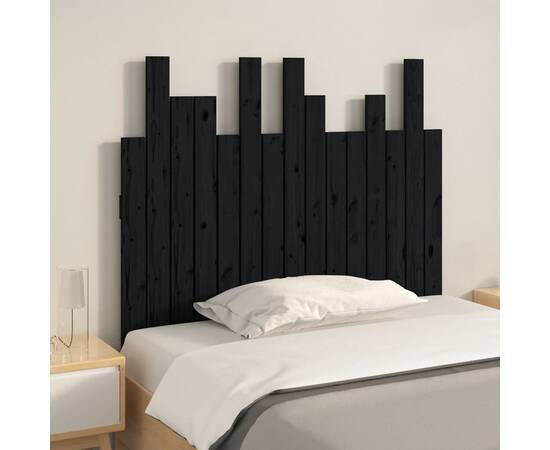 Tăblie de pat pentru perete, negru, 95,5x3x80 cm lemn masiv pin, 3 image