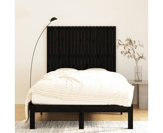Tăblie de pat pentru perete negru 127,5x3x110 cm lemn masiv pin, 3 image