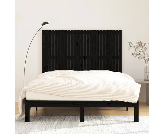Tăblie de pat pentru perete negru 159,5x3x110 cm lemn masiv pin, 3 image