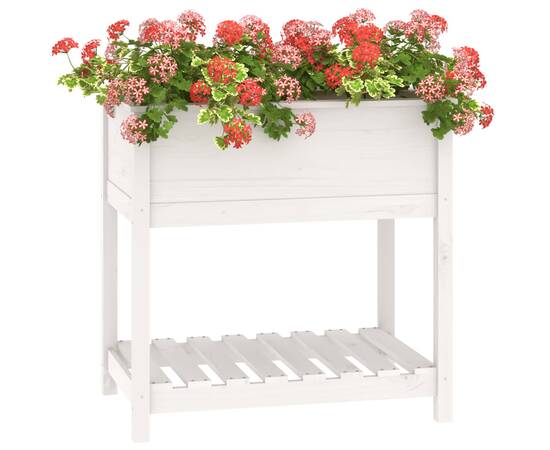 Jardinieră cu raft, alb, 82,5x54x81 cm, lemn masiv de pin, 4 image