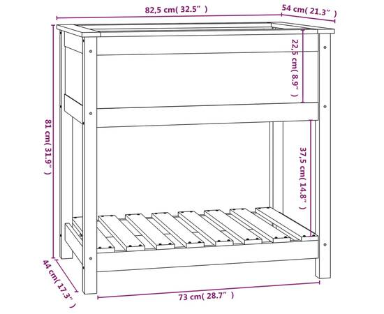 Jardinieră cu raft, alb, 82,5x54x81 cm, lemn masiv de pin, 8 image