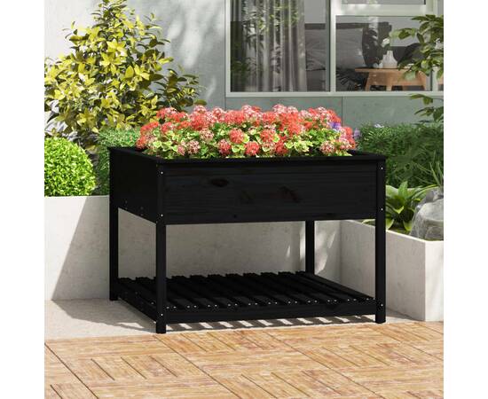 Jardinieră cu raft, negru, 111,5x111,5x81 cm, lemn masiv de pin