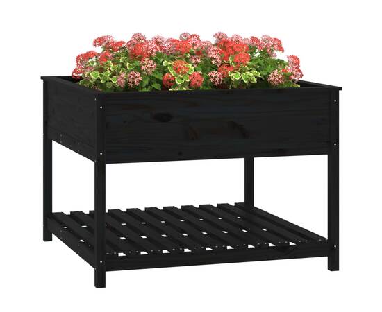 Jardinieră cu raft, negru, 111,5x111,5x81 cm, lemn masiv de pin, 4 image