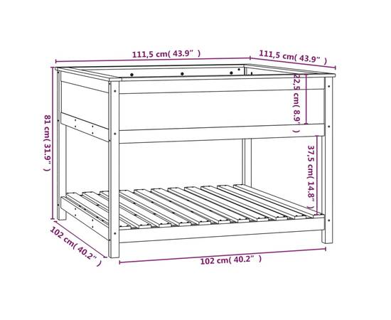 Jardinieră cu raft, negru, 111,5x111,5x81 cm, lemn masiv de pin, 8 image