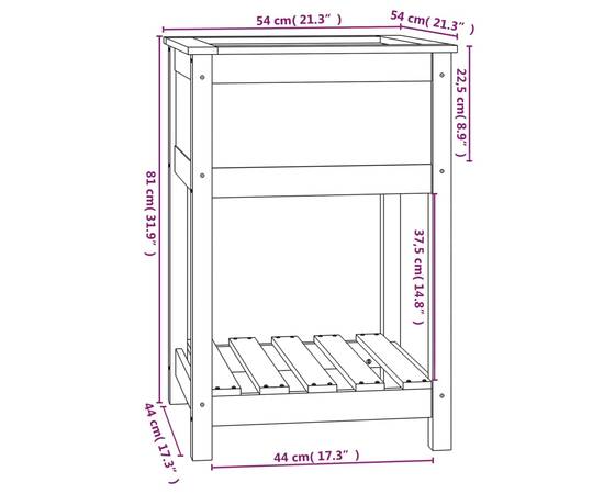 Jardinieră cu raft, negru, 54x54x81 cm, lemn masiv de pin, 8 image