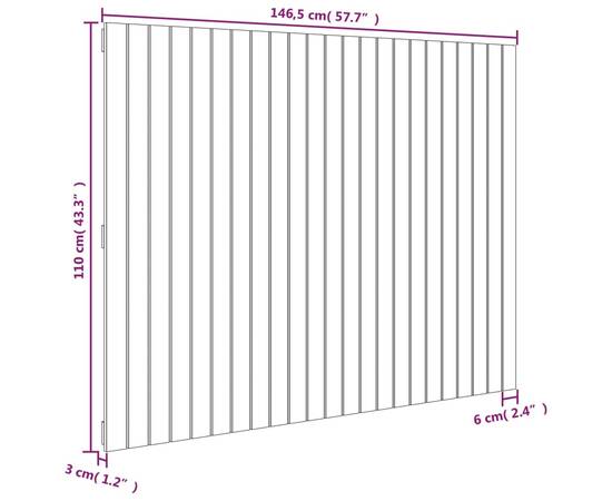 Tăblie de pat pentru perete, 146,5x3x110 cm, lemn masiv de pin, 8 image