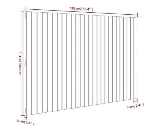 Tăblie de pat pentru perete, 166x3x110 cm, lemn masiv de pin, 8 image
