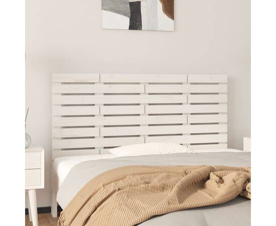 Tăblie de pat pentru perete, alb, 126x3x63 cm, lemn masiv pin