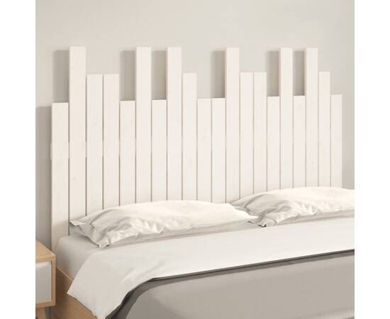 Tăblie de pat pentru perete, alb, 127,5x3x80 cm, lemn masiv pin, 3 image