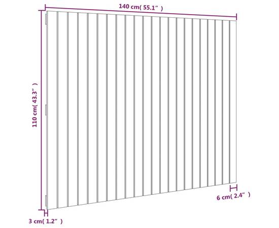 Tăblie de pat pentru perete, alb, 140x3x110 cm, lemn masiv pin, 8 image