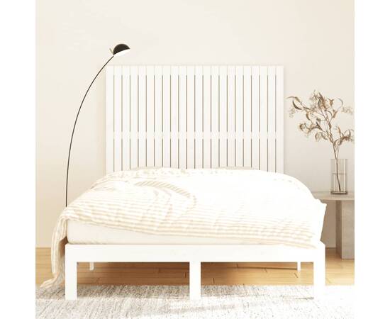Tăblie de pat pentru perete, alb, 140x3x110 cm, lemn masiv pin, 3 image
