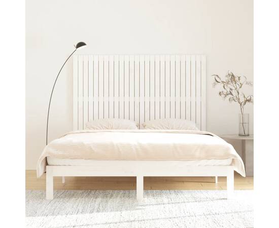 Tăblie de pat pentru perete, alb, 166x3x110 cm, lemn masiv pin, 3 image