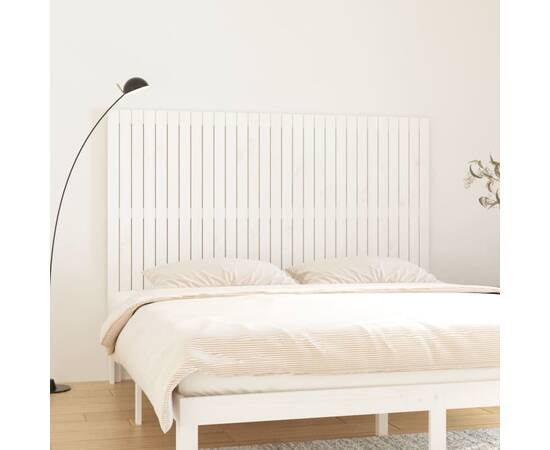 Tăblie de pat pentru perete, alb, 185x3x110 cm, lemn masiv pin