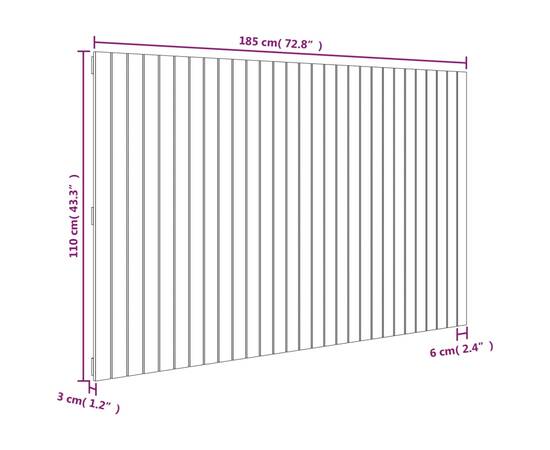 Tăblie de pat pentru perete, alb, 185x3x110 cm, lemn masiv pin, 8 image