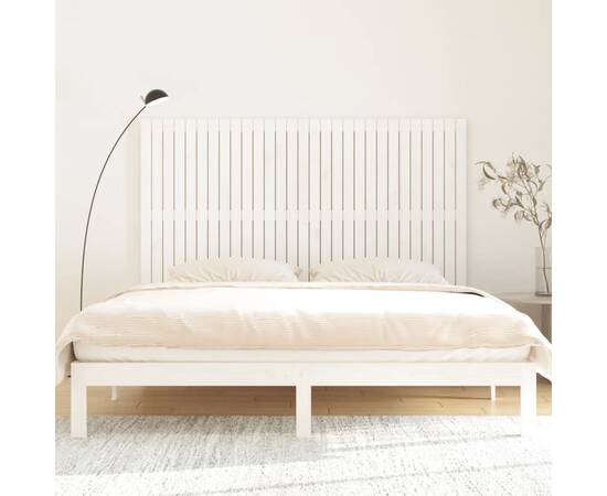 Tăblie de pat pentru perete, alb, 185x3x110 cm, lemn masiv pin, 3 image