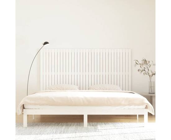 Tăblie de pat pentru perete, alb, 204x3x110 cm, lemn masiv pin, 3 image