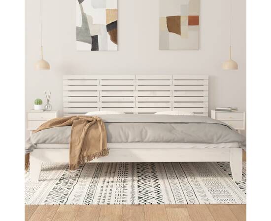 Tăblie de pat pentru perete, alb, 206x3x63 cm, lemn masiv pin, 3 image