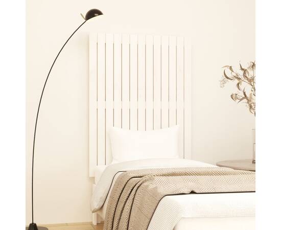 Tăblie de pat pentru perete, alb, 82,5x3x110 cm, lemn masiv pin