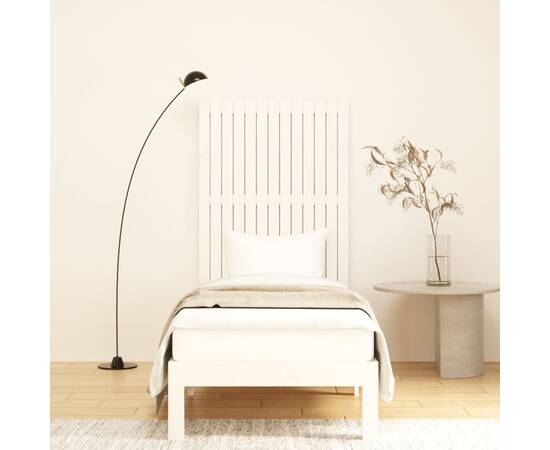 Tăblie de pat pentru perete, alb, 82,5x3x110 cm, lemn masiv pin, 3 image