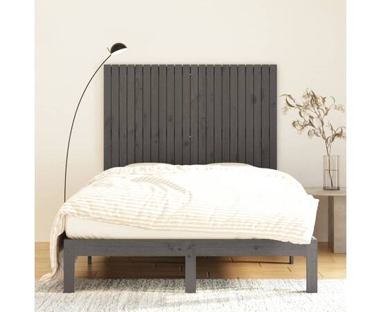 Tăblie de pat pentru perete, gri, 140x3x110 cm, lemn masiv pin, 3 image