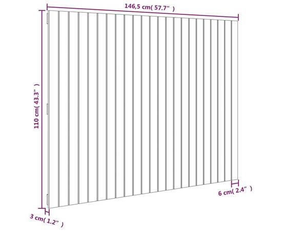 Tăblie de pat pentru perete, gri, 146,5x3x110 cm lemn masiv pin, 8 image