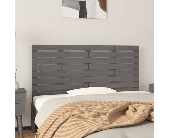 Tăblie de pat pentru perete, gri, 146x3x63 cm, lemn masiv pin