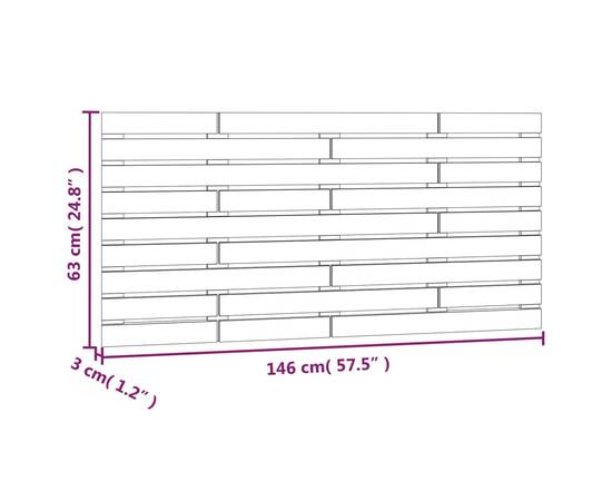 Tăblie de pat pentru perete, gri, 146x3x63 cm, lemn masiv pin, 8 image
