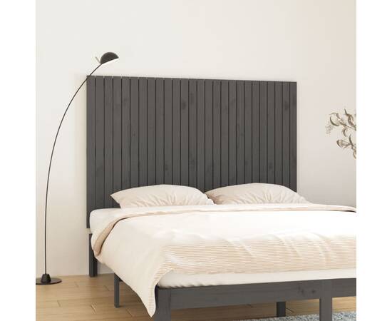 Tăblie de pat pentru perete, gri, 166x3x110 cm, lemn masiv pin