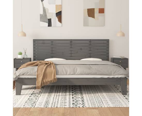 Tăblie de pat pentru perete, gri, 166x3x63 cm, lemn masiv pin, 3 image