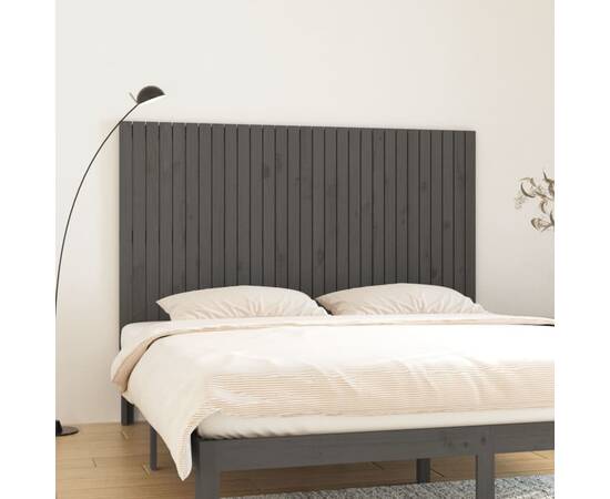 Tăblie de pat pentru perete, gri, 185x3x110 cm, lemn masiv pin