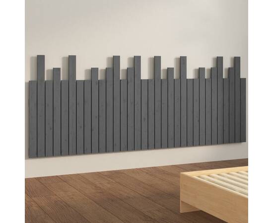 Tăblie de pat pentru perete, gri, 204x3x80 cm, lemn masiv pin, 4 image