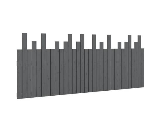 Tăblie de pat pentru perete, gri, 204x3x80 cm, lemn masiv pin, 2 image