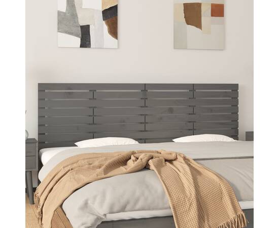 Tăblie de pat pentru perete, gri, 206x3x63 cm, lemn masiv pin