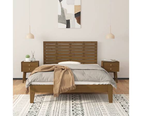 Tăblie de pat pentru perete, maro miere, 146x3x63 cm, lemn pin, 3 image