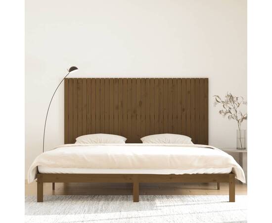Tăblie de pat pentru perete, maro miere, 204x3x110 cm, lemn pin, 3 image