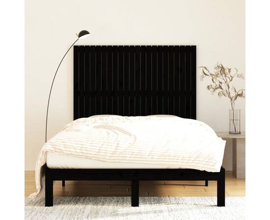 Tăblie de pat pentru perete, negru, 140x3x110 cm lemn masiv pin, 3 image