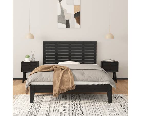 Tăblie de pat pentru perete, negru, 146x3x63 cm, lemn masiv pin, 3 image