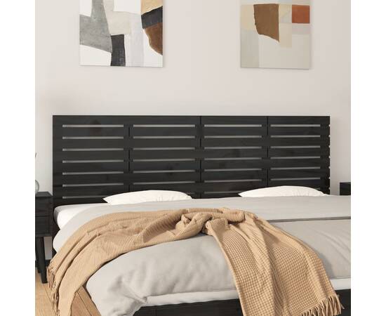 Tăblie de pat pentru perete, negru, 166x3x63 cm, lemn masiv pin
