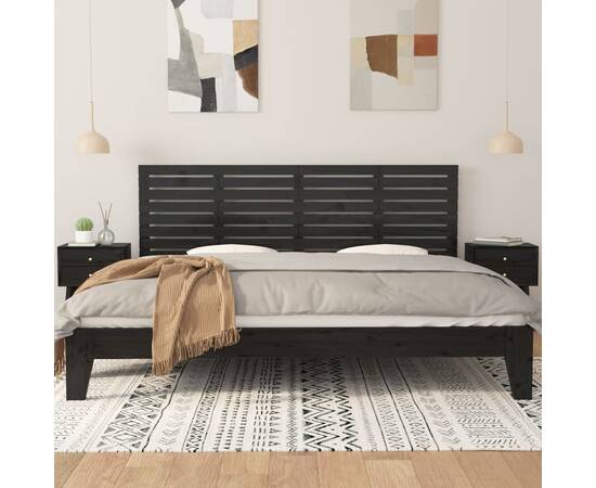 Tăblie de pat pentru perete, negru, 166x3x63 cm, lemn masiv pin, 3 image
