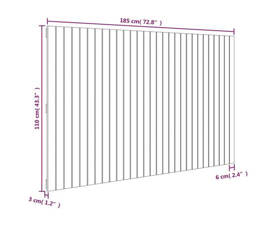 Tăblie de pat pentru perete, negru, 185x3x110 cm lemn masiv pin, 8 image